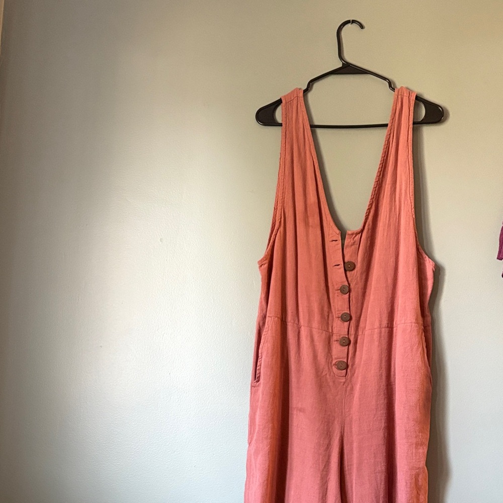 Coral Button-Front Jumpsuit